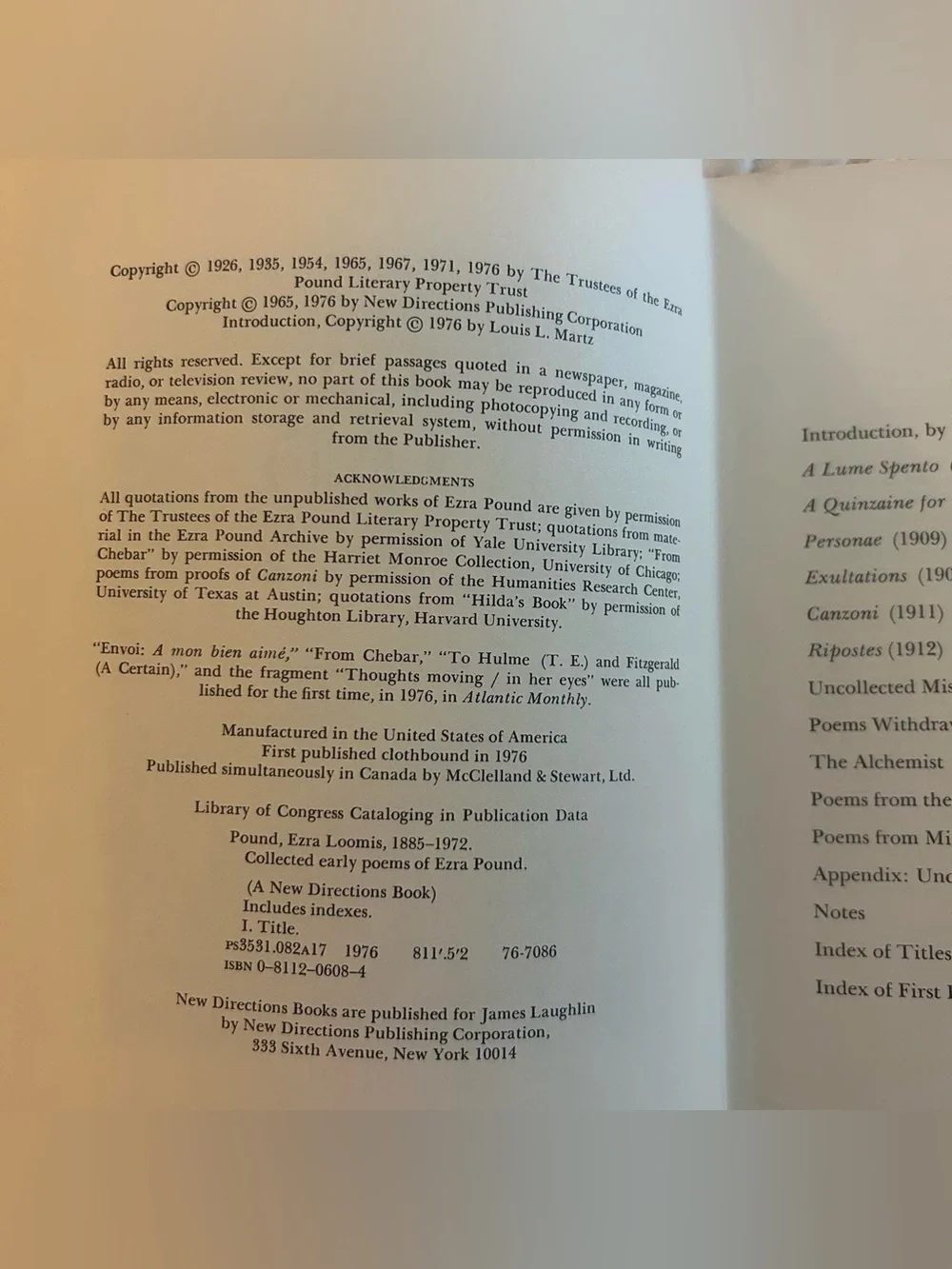 Collected Early Poems of Ezra Pound 1976